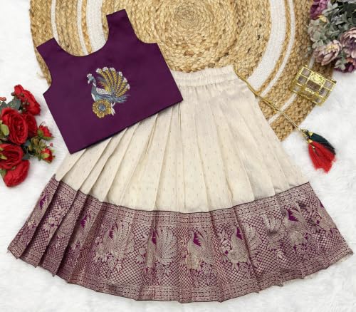 Image of Girls South Indian Pattu Pavadai | Traditional Jacquard Silk Lehenga Choli Set