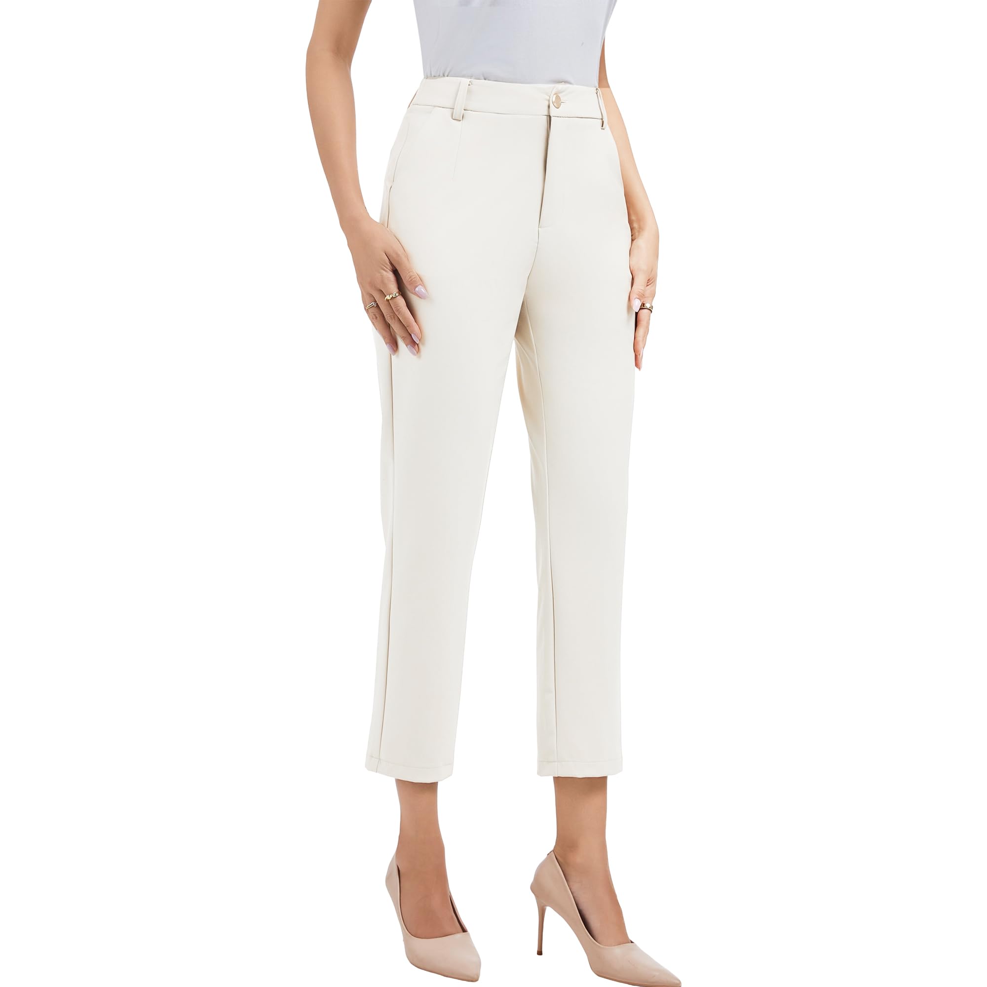 Womens High Waisted Dress Pants Straight Leg Business Trousers with Pockets Stretch Fabric for Office Work Casual