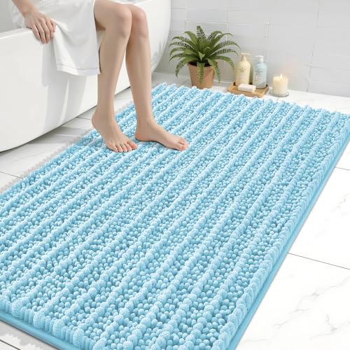 Image of Arotive Luxury Large Bathroom Rugs 47x32, Extra Soft Thick Absorbent Shaggy Chenille Bath Rugs, Machine Wash Dry, Bath Mats for Bathroom Floor, Tub and Shower, Home Decor Accessories, Blue