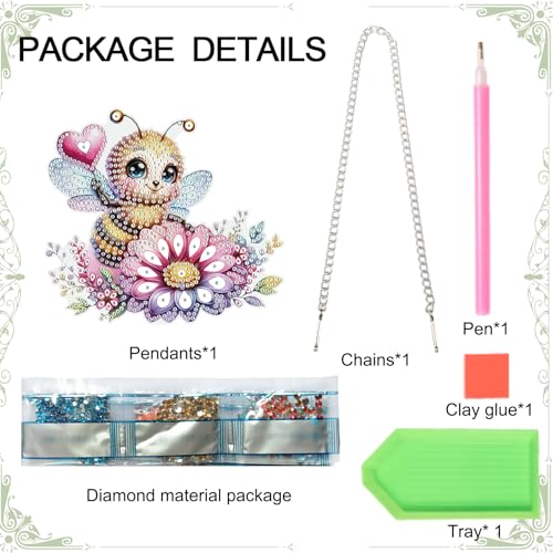 Image of AiYuanzsh Diamond Art Hanging Kits for Adults, Bee Flower Special Shaped Crystal Diamond Painting Acrylic Ornament, DIY Diamond Art Window Suncatcher Pendant for Home Wall Decor Gift