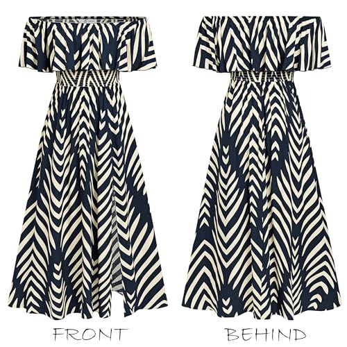 Image of CUPSHE Women Ruffle Floral Maxi Summer Dress Off Shoulder Short Sleeve Backless Flounce Bodice Slit Hem Beach Dresses