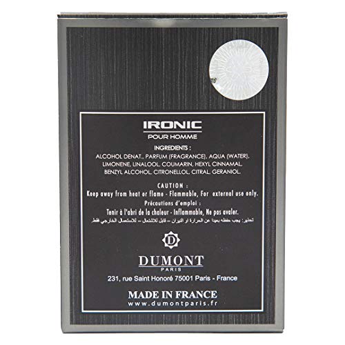 Dumont Ironic Classic (3.4 Oz) Eau De Parfum – Perfume Body Spray For Men, Boys, Him - Long Lasting Cologne With Pepper, Bergamo, Woody, Warm, Cedar, Floral, Masculine Scent #TOP3