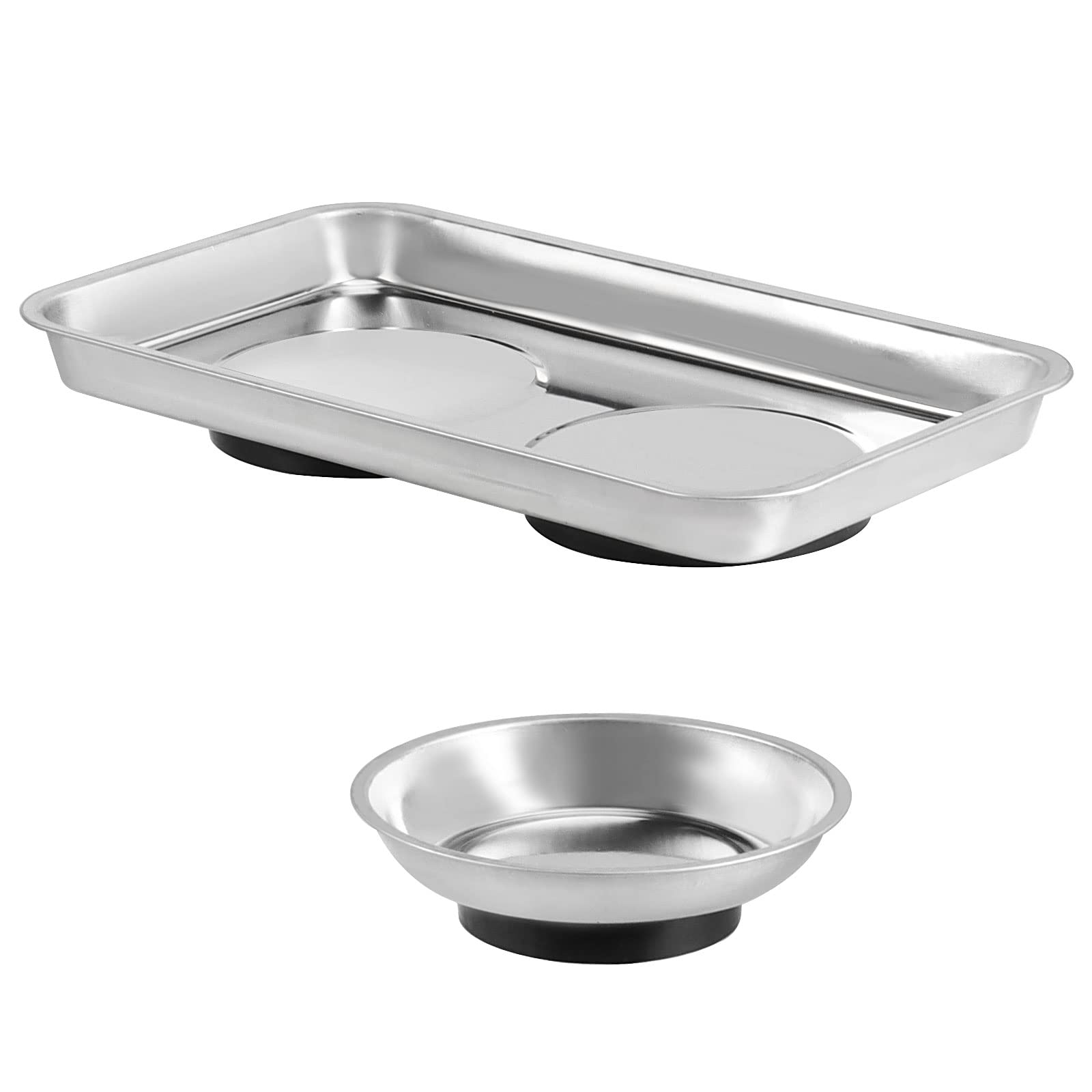 JOIKIT Magnetische Werkzeugablage aus Edelstahl, magnetische Werkzeugablage für Schrauben, Bolzen, Muttern, 10,6 cm runde Tabletts und 24,9 x 14,9 cm rechteckige Ablage
