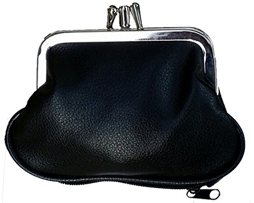 Porte-Monnaie Rétro'Grand-Mère' - Classique avec double fermoir - Simili Cuir (FERMOIR Argenté, NOIR ARGENTE)