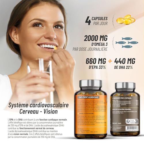 Oméga 3 - Huile de Poissons Sauvages - Cerveau - Vision - Coeur - EPA 660mg / DHA 440mg - 100 capsules - GPH Diffusion – Image 6