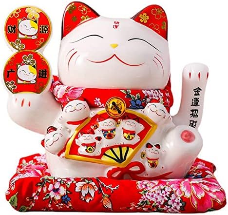 Maneki Neko Agitante In Ceramica - Gatto Portafortuna Giapponese Con Movimento Oscillante Per Decorazione Casa - Foto 3