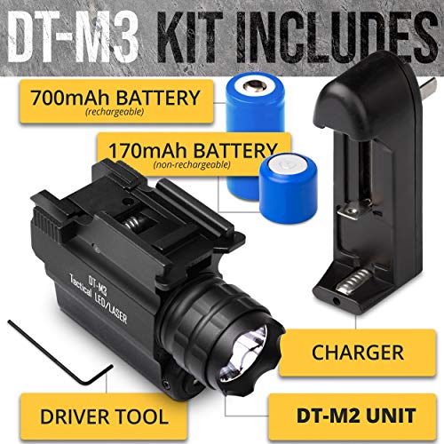 DefendTek DT-M3 Rechargeable Rail Mounted Green Laser Sight Combo Tactical LED Rail Mount Gun Flashlight with Quick Release 5mW 650nm Laser - Thumbnail 6