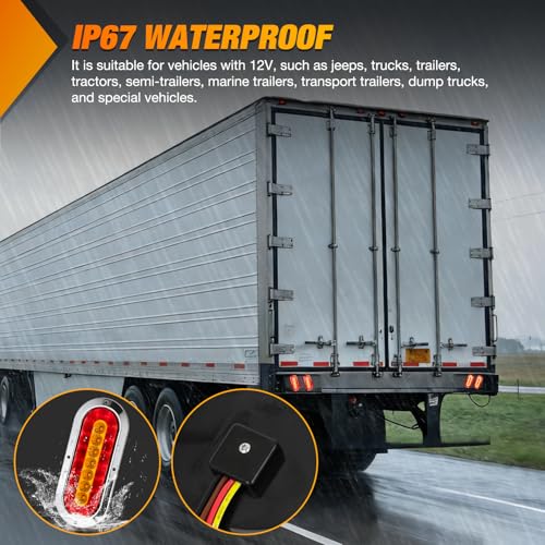 Image of Nilight Trailer Tail Lights 2PCS 6Inch Oval 23LED Red Amber Chrome