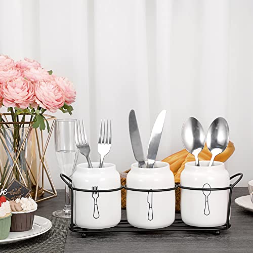 SUMTree 3-Piece Ceramic Silverware with Metal Rack - Image 4