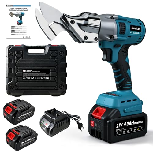 Bostar Cisaille à Tôle sans Fil, Moteur Brushless avec 2 Batteries 4.0Ah, Coupe-Tôle Électrique pour Métal 1,5mm & Alu 2,0mm, Tête Rotative 360°...