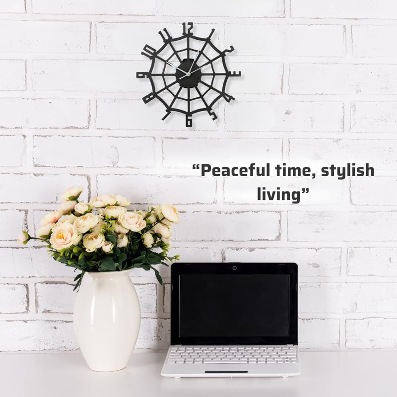 Image of Spider Web Metal Analog Wall Clock for Living Room, Bedroom, Office & Hall | 38 X 38 CM | Stylish Modern Home Decor Wall Clock | Battery Operated | Contemporary Spider Web Design | Black