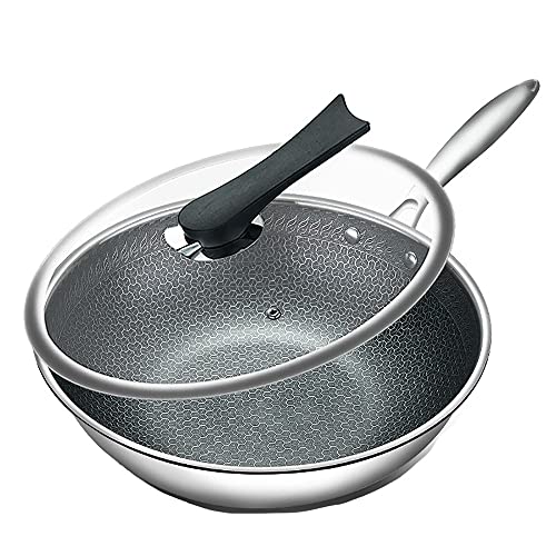 RXDRO SartéN Antiadherente Sin Revestimiento De Nido De Abeja De Pantalla Completa Wok De Acero Inoxidable 304, Wok Profesional De Cocina Casera para Todo Tipo De Cocina Cover