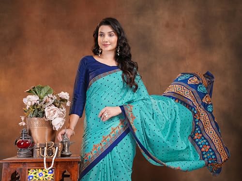 Image of Garden Vareli Floral Booti Print Crepe Saree With Unstitched Blouse Piece