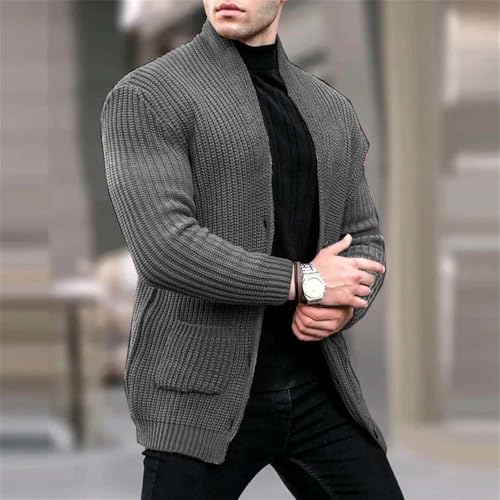 Men Casual Shawl Collar Chunky Knit Cardigan Sweater Thick Warm Long Sleeve Outerwear3