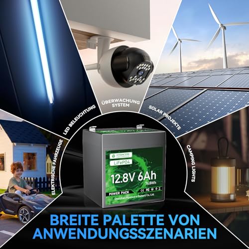 HYSINCERE 12V 6Ah LiFePO4 Batterie, Wiederaufladbarer Lithium Akku mit integriertem BMS, IP65 wasserdicht, 2000+ Tiefzyklen, 12V Ersatzakku für Kinder-Elektroautos, Alarmanlage, USV, Futterautomat
