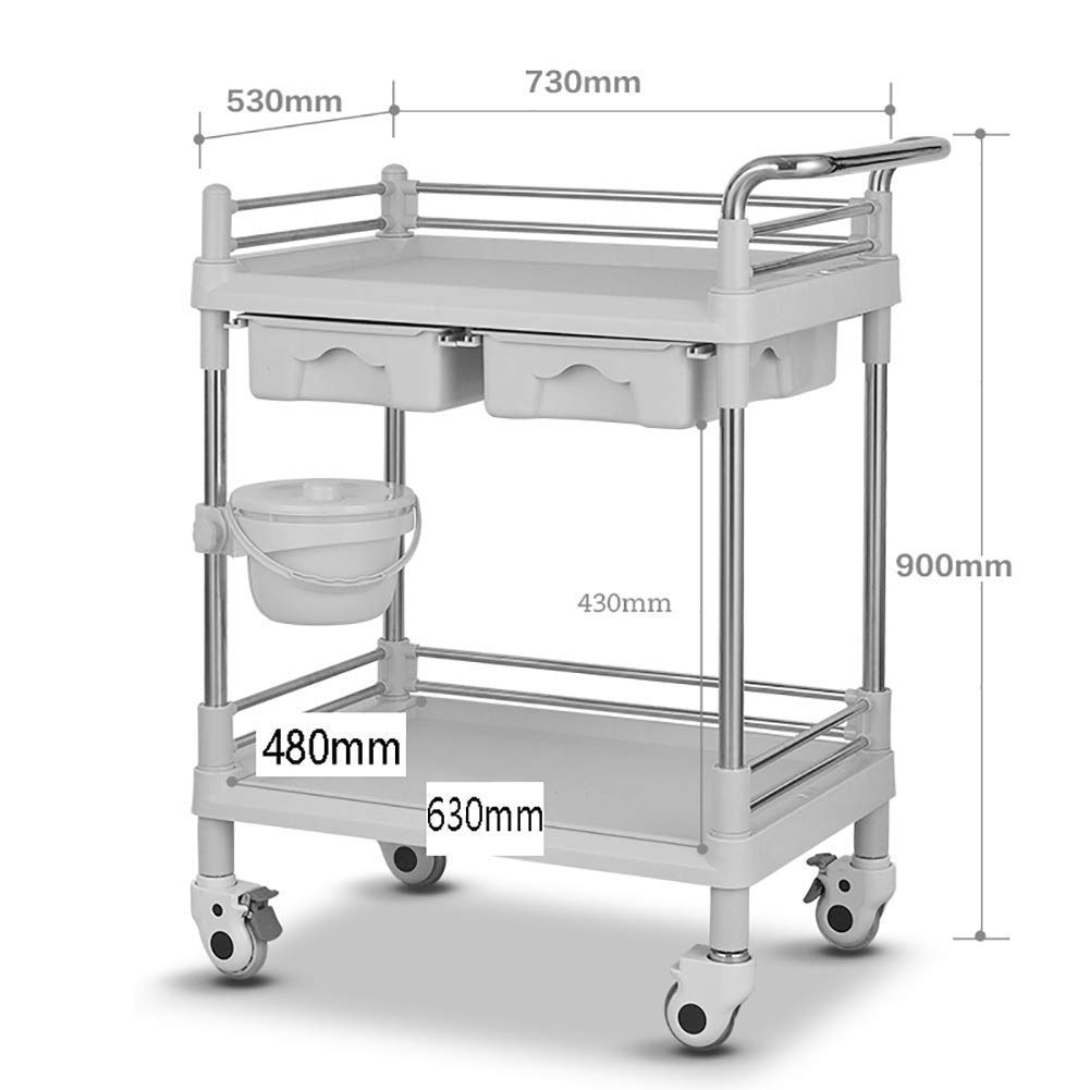 Carretilla de Mano móvil para el hogar, Carrito para Equipo de Laboratorio con 2 cajones de ABS, 2 estantes para SPA de Belleza Dental con Ruedas silenciosas(Beige-73X53X90Cm)