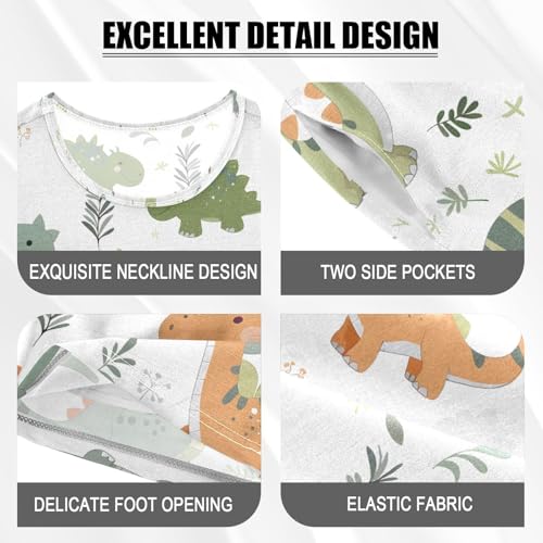 ALAZA Dinosaur Leaf Cute Pajamas Set Short Sleeve Cotton Sleepwear Summer Pjs 2 Piece 5-14Y4