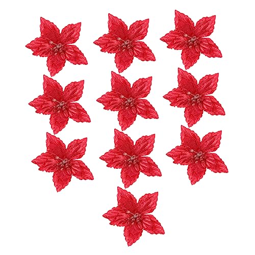 Amosfun 10 Piezas Flores De Navidad Puntiagudas Tulipanes Artificiales Falso Árbol Hada Luces Led para Arbol De Navidad Decoración Al Aire Libre Flores Falsas Vides Rojo Polvo De Brillo