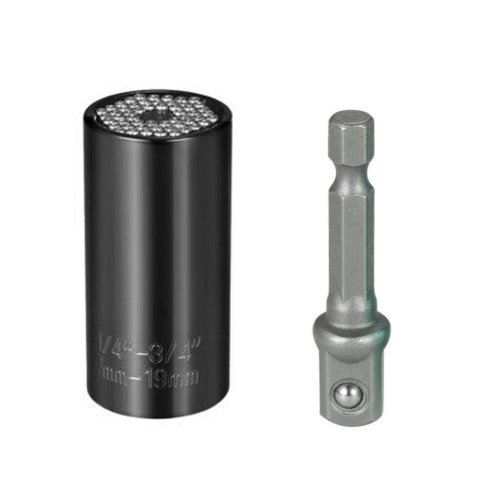 Tooldo Black Universal Socket Wrench Set 7-19Mm Multi-Function Ratchet Socket Drill Adapter