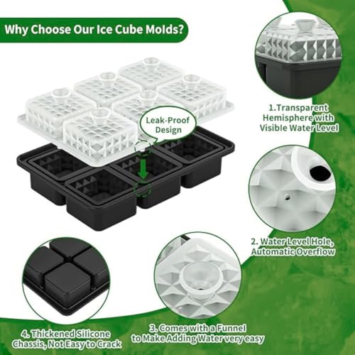Image of Premium Large 3D Crystal Square Ice Cube Tray, Silicone Molds for Chilling Drinks, Chocolates, Juice, Jelly and Many More. (Green)