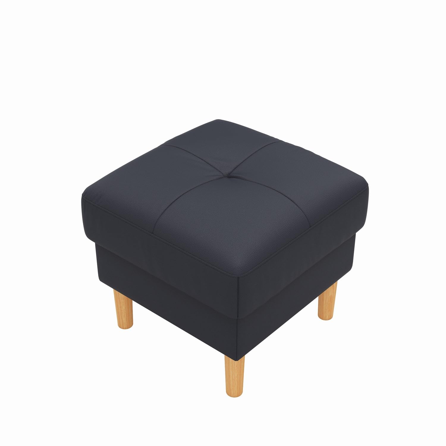 Hroth Black Ottoman Footstool 50x50x42cm, Square Upholstered Foot Stool with Solid Wood Legs, Modern Living Room Pouffe for Sofa, Multi-Use Seating Stool for Home, Fabric & Faux Leather Options