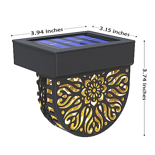 EKQ 6 Pack Solar Fence Lights Outdoor Wall Lights Black Plastic Solar Powered Deck Step Stair Lights Mandala Theme Waterproof Fence Solar Light for Garden Post Patio Backyard Yard Decor by EKQ - Used condition - Image 7
