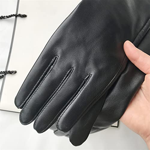 Guantes de piel de oveja para hombre negros largos táctiles de invierno 5