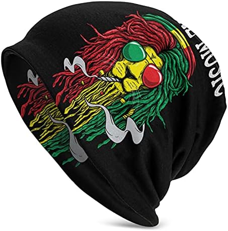 Niqqzit Jamaican Rasta Reggae Judah Lion Beanie Hat for Men/Women Slouchy Beanie Ski Skull Cap Winter Thin Stretch Acrylic Knit Hat Black