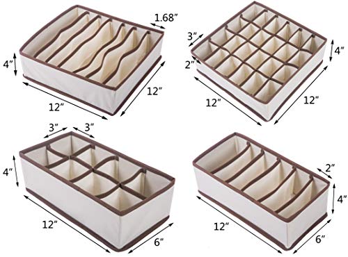 Amelitory Underwear Organizer Drawer Divider Foldable For Bras Panties Socks 4 Set, Beige #TOP5