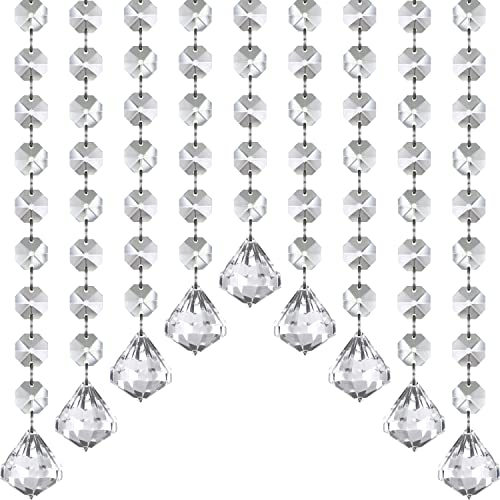 Image of Jishi 33ft Crystal Garland Strands, Hanging Crystal Beads Strings Decorations for Centerpiece Doorway Clear Acrylic Diamond Chandelier Prisms, Gem Bead Chain Garland Curtain, Christmas Tree Ornaments