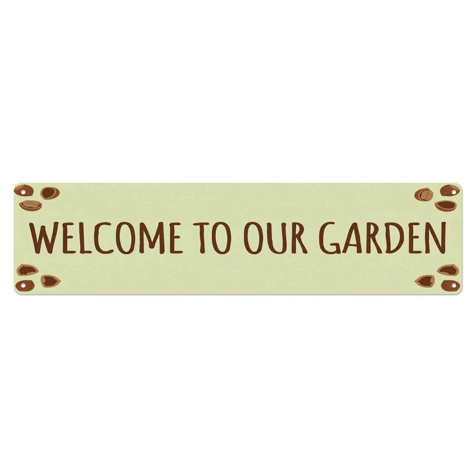 Vintage Welcome to Our Garden Pistachio Cream Metal Tin Sign