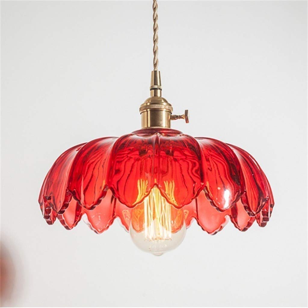 KXEcoLife Nordic Restaurant Bar Ceiling Light - Height Adjustable Hanging Lighting Fixture Crystal Chandelier Corridor Bedroom with E27 Copper Main Lamp/Rojo