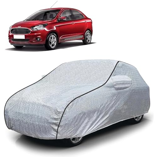 Image of Sulfar 100% Waterproof Car Body Cover Compatible with Mirror for Ford Aspire (Triple Stitched, Full Bottom Elastic, Magic Silver with Black Piping)