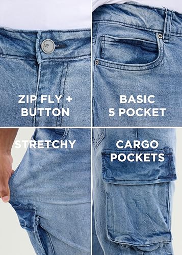 X RAY Men's Straight Fit Double Cargo Pockets Stretch Denim Jeans, Cotton Casual Pants for Men4