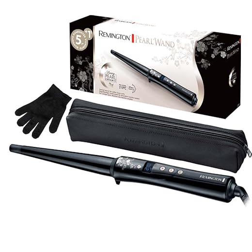 Remington Rizador de Pelo Conique Pearl, Cerámica Avanzada con Perla, Ondulador de Pelo con Barril de 13-25 mm, Crea Rizos Suaves y Sueltos, Temperatura hasta 210°C, Digital, Punta Fría, Negro, CI951