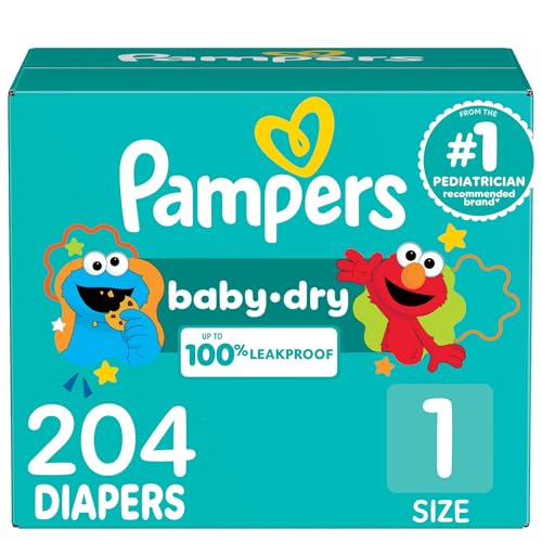 Image of Pampers Diapers - Baby Dry - Size 1, 204 Count, Absorbent Disposable Infant Diaper (Packaging May Vary)