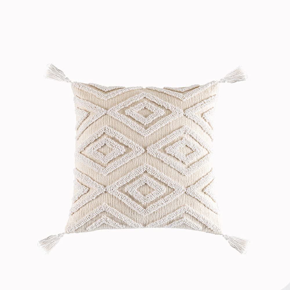 Kissenbezüge Boho, Vintage Beige Tufted Double Rhombus Jacquard Quasten Baumwolle Dekorative Kissenbezüge Marokkanisch Nordic 45X45Cm Dekokissen Bezüge Für Sofa Schlafzimmer Wohnzimmer,45X45Cm,6