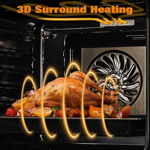 Single Wall Oven 24" Built-in Electric Ovens with 5 Cooking Modes, 3000W, 240V, 2.5Cu.f Convection Wall Oven in Stainless Steel with Bake Broil Rotisserie Functions - Air Frying Mode, Timer, Knobs