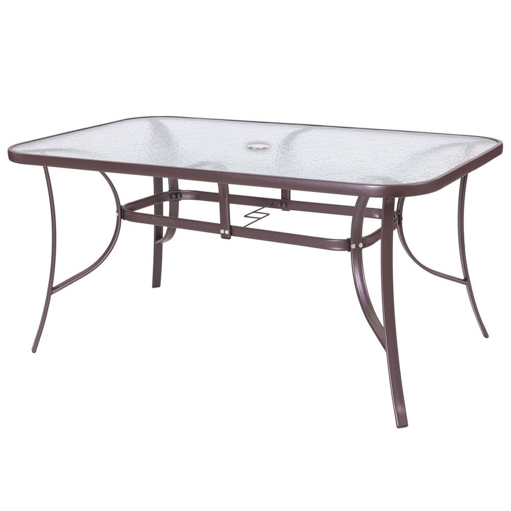 MONTY Mesa de Jardín Rectangular 150x90 cm de Acero Gris Topo con Tablero de Cristal Templado 5mm | Pintura Anticorrosión, Uso Exterior | para 4 Personas | Requiere Montaje | Classic