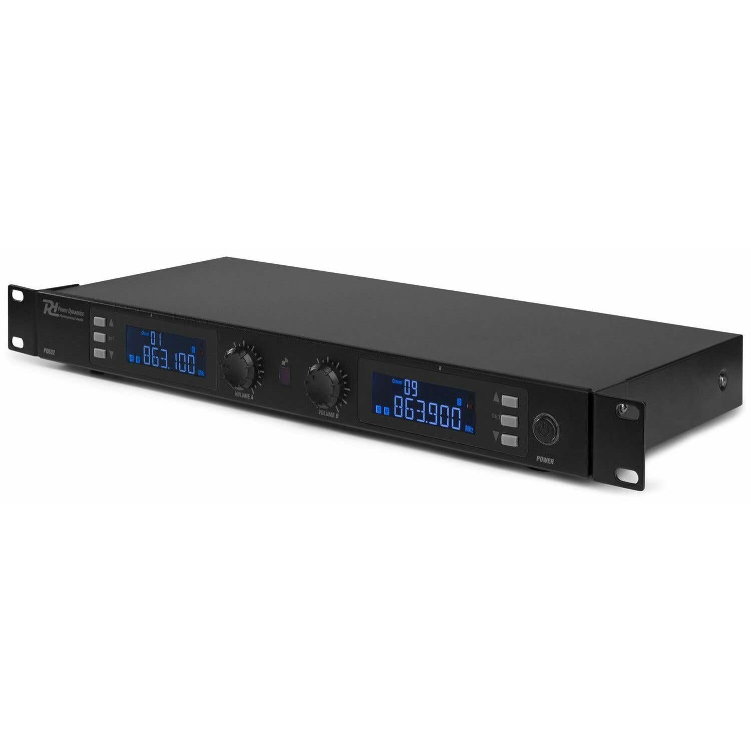 Power Dynamics PD632H Drahtloses Mikrofon System, UHF Funkmikrofon, Empfänger, 2 Handmicrofonen, 20 Kanal Empfänger - Schwarz