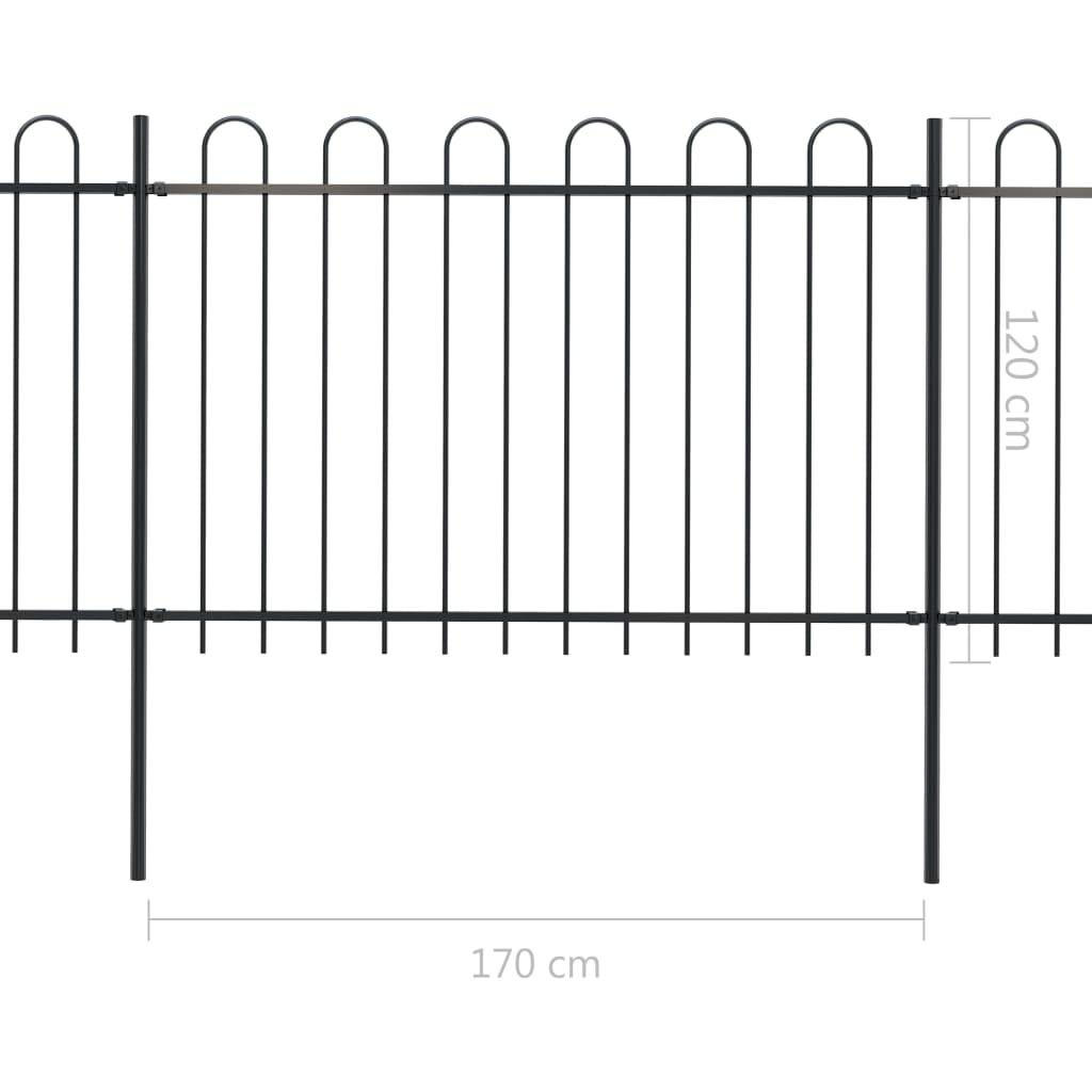 Recinzione da Giardino con Punta Tonda in Acciaio 6,8x1,2m Nera,Recinzione da Giardino,Recinzioni Decorative da Giardino-277668
