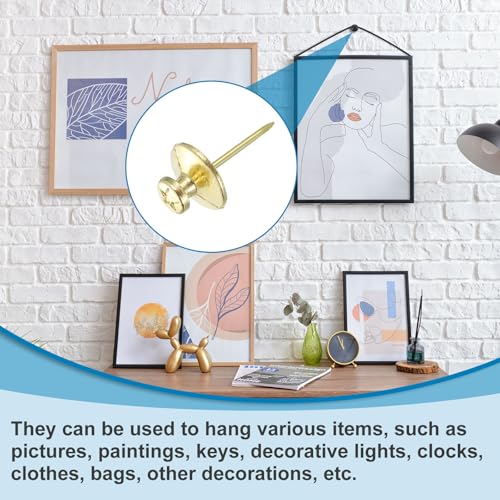 Image of uxcell 30 Pcs Double Headed Picture Hanging Nail, Zinc Alloy Push Pins Picture Hangers Double Headed Thumb Tacks for Hanging Pictures, Gold