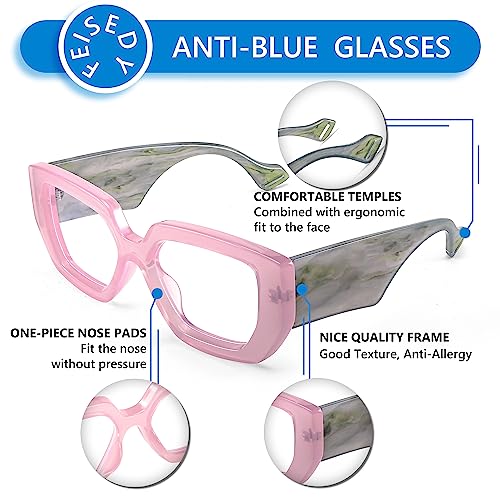 Image of FEISEDY Blue Light Glasses for Women, Oversized Square Thick Frame, Computer Eyeglass Anti Eyestrain B4129