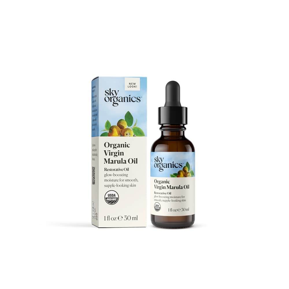 Sky Organics Organic Marula Oil for Face 100% Pure & Cold-Pressed USDA Certified Organic to Replenish, Balance & Boost Glow, 1 fl. Oz