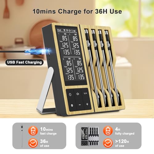 Image of Wireless Meat Thermometer Digital - 800FT Bluetooth Food Thermometer for Cooking, NIST Certified Accuracy, Instant Read Thermometer Standalone Base for Grill BBQ Oven Smoker (Gold)