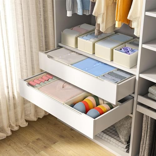 DIMJ Drawer Organizer Clothes, 18 Pack Dresser Organizer, Foldable Closet Organizers and Storage, Fabric Dresser Drawer Organizers, Drawer Dividers for Nursery, Baby Clothes, Underwears, Sock (Beige)