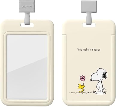 Amazon Aykong Idカードホルダー 縦型 スヌーピー ハード パスケース 定期入れ Idカードケース かわいい おしゃれ ネームホルダー ネックストラップ 社員証 男女兼用 キャラクター White Aykong Idカードホルダー