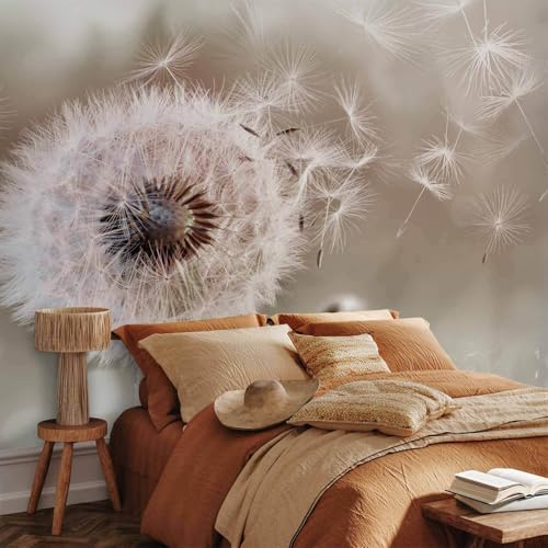 decomonkey Fototapete Pusteblume Natur 350x256 cm Tapete Fototapeten Vlies Tapeten Vliestapete Wandtapete moderne Wand Wandbild Schlafzimmer Wohnzimmer Blumen Löwenzahn Beige Pflanzen Abstrakt