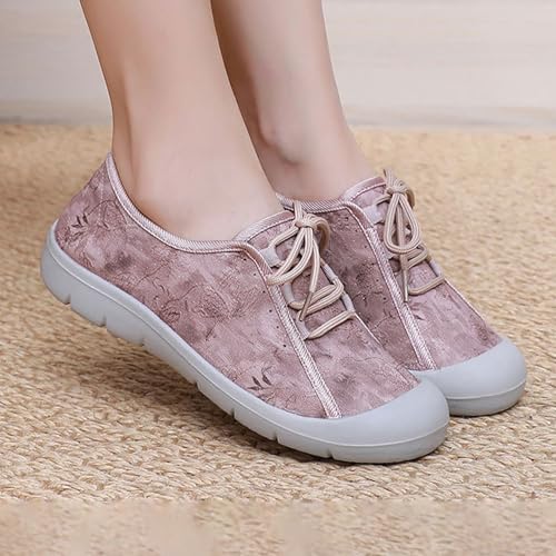 Women's Canvas Comfortable Walking Shoes,Lightweight Breathable Non-Slip Soft Sole Lace-up Embroidered Fashion Sneakers4