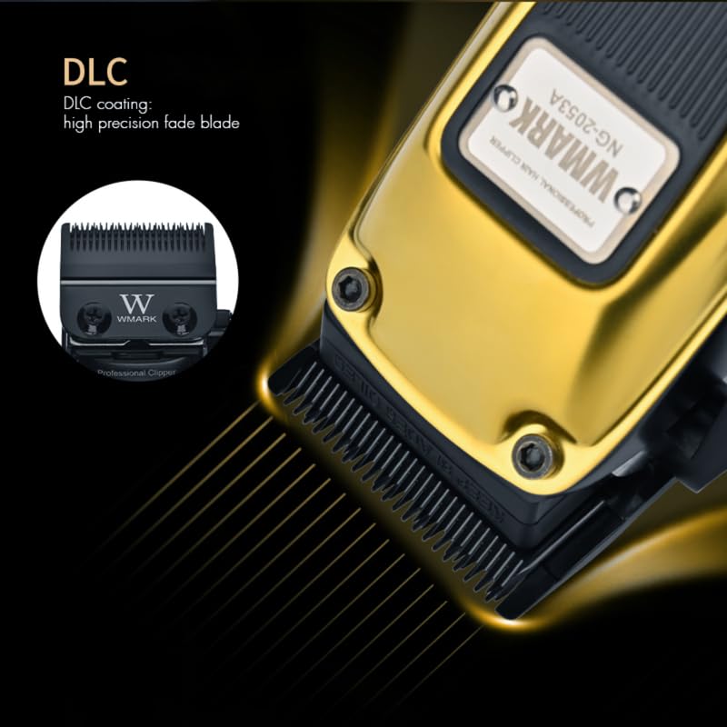 Image of WMARK NG-2053A Premium Metal Body Hair Clipper 10000H+ Brushless motor (BLDC) DLC coating Blade 5Cr15 Stainless Steel DLC fade blade 7200RPM motor 2500 mAh battery adjustable Taper 8 Guide comb, BLACK